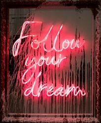 Follow Your Dream by Mr. Brainwash - Neon and Acrylic on Framed Mirror sized 34x45 inches. Available from Whitewall Galleries